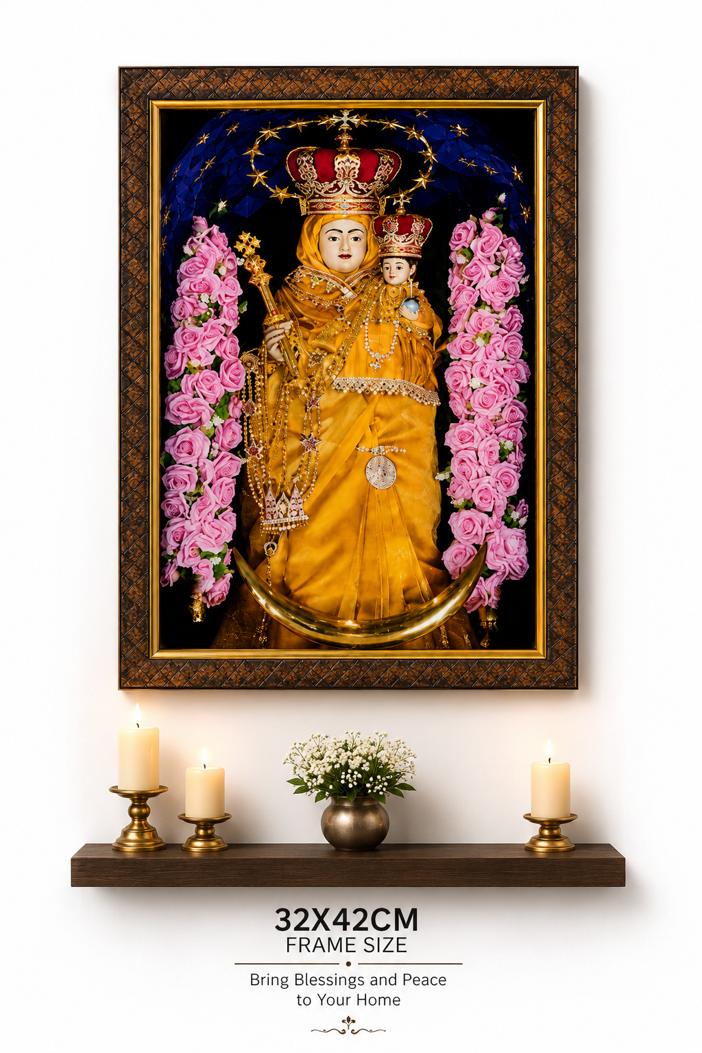 Velankanni Mary Framed Religious Wall Art – 32 × 42 CM